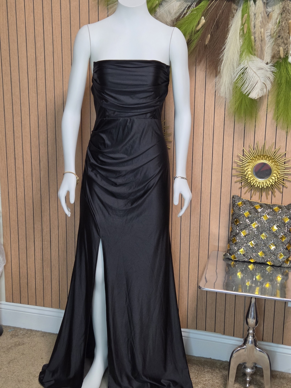 Strapless Black Ruched Evening Dresd